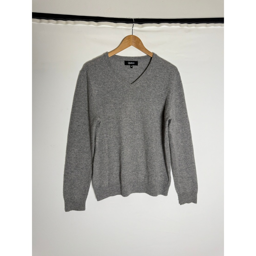 Quince Womens 100% Cashmere V-Neck Sweater Heather Grey Size M Long Sleeve